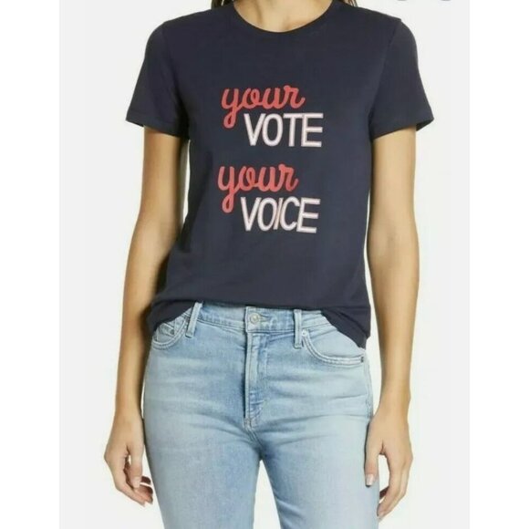 1901 Tops - 1901, short sleeve tee shirt with logo YOUR VOTE, YOUR VOICE, Blue, XS